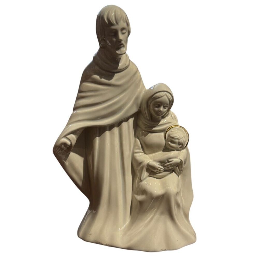Baby Jesus Mary Joseph Vintage‎ 10" Glazed Ceramic Porcelain Figurine Statue